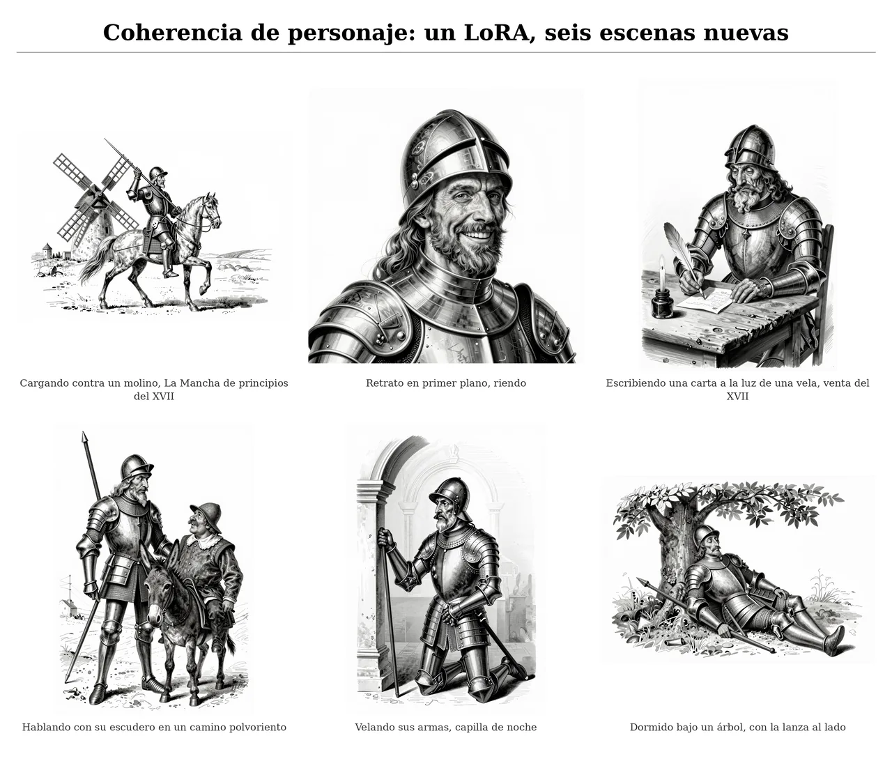 Hoja de personaje a tinta, mismo personaje en varias poses